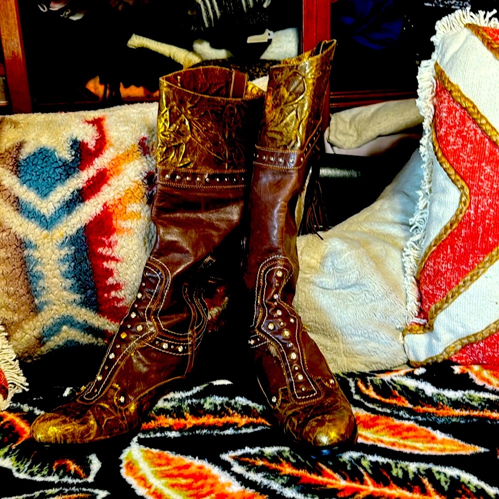 Brown Leather Ankle Boots with Studded Details